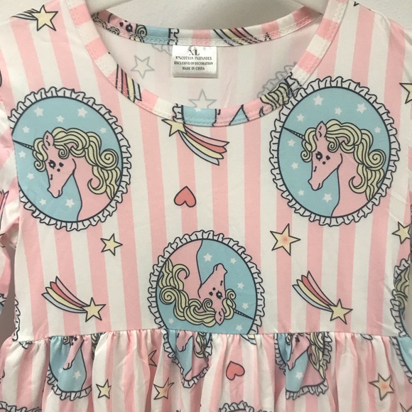 Little Girl Long Sleeve Unicorn Holiday Fall Winter Party Flower Girl Dress - Picture 6 of 6